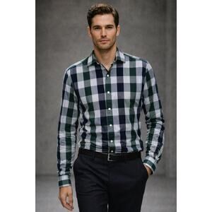 Todd Snyder Japanese Selvedge Check Button-Up Oxford Shirt Green/White 16 34/35
